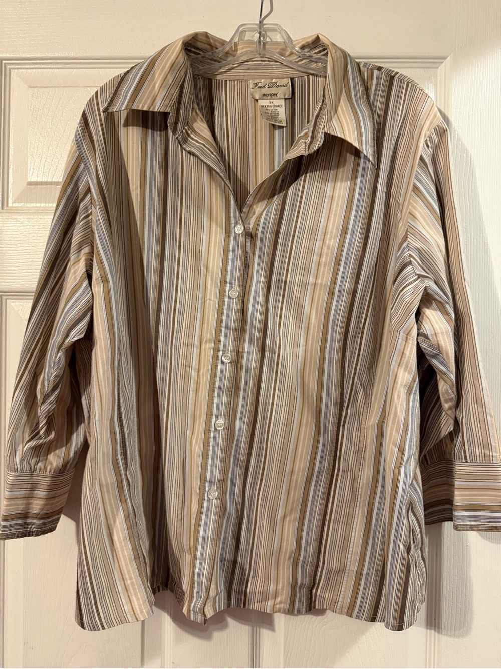 Classic Striped Button-Up Shirt in Beige and White